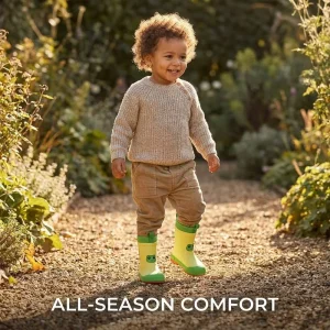 Factory Custom Mid Calf Kids Rain Boots Natural Rubber Neoprene All Season Waterproof Cartoon Frog Children Wellies
