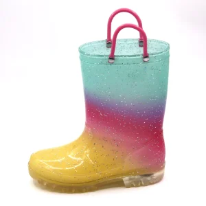 Factory Custom Mid Calf PVC Rain Boots for Kids Waterproof Rubber Gumboots Handles Recyclable Summer Features Girls