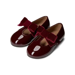 Factory Customize Classic Burgundy Bow Mary Jane Children Girls Patent Leather Princess Shoes for Kids Girl