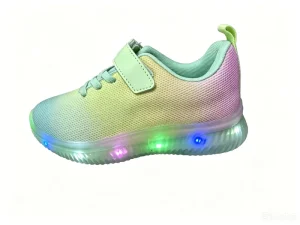 Factory Customize Fashion Fly Knit Children LED Light Shoes Boys and Girls Buckle Strap Kids Running Shoes