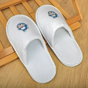 Factory Customized Children’s Disposable White Coral Velvet Hotel Slippers with Customized Logo for Kids
