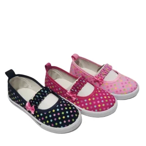 Factory Customized Kids Comfortable Casual Flat Dance Shoes with Magic Clasp Canvas Upper and PVC Outsole