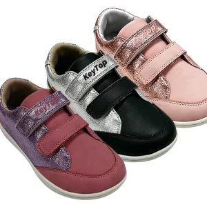 Factory Direct Children Casual Shoes Soft PU Leather Hook and Loop Easy on Off Foot Shaped Natural Growth Kids Barefoot Shoes