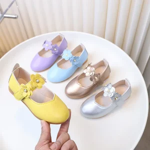 Factory Direct Children’s Casual White PU Leather Shoes Single Princess Performance Shoes for Middle Large Kids Shoes