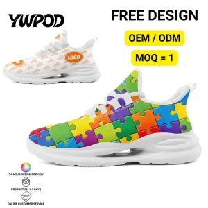 Factory Direct Custom Logo OEM/ODM Breathable Mesh Upper Colorful Pattern Casual Running Shoes For Men Women