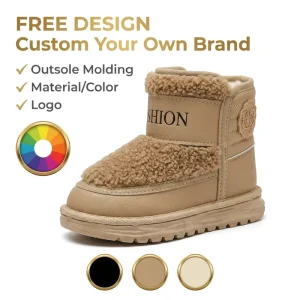 Factory Direct Customized Logo Kids Snow Boots Curly Fur Quilted Children’s Winter Shoes Thick Warm Plush Ankle Boots ODM OEM