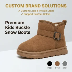Factory Direct Customized Logo Kids Winter Boots Metal Buckle Children’s Snow Boots Waterproof Warm Fur Lined Toddler Shoes