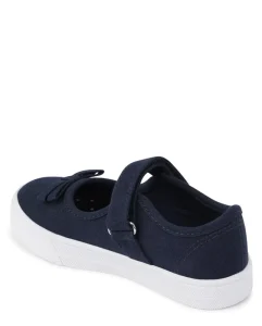 Factory Direct Fashionable Dark Blue Canvas Mary Jane Kids Dress Shoes With Bow knot Hook Loop for Daily School Wear