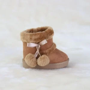 Factory Direct High Quality Children’S Winter Warm Soft Comfortable Brown Suede Snow Boots with Ribbon Bow for Kids and Toddlers