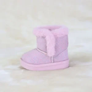 Factory Direct High Quality Children’S Winter Warm Soft Comfortable Pink Suede Snow Boots Print Dots for Kids and Toddlers