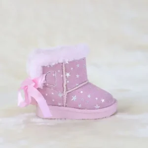 Factory Direct High Quality Children’S Winter Warm Soft Comfortable Pink Suede Snow Boots Print Star for Kids and Toddlers