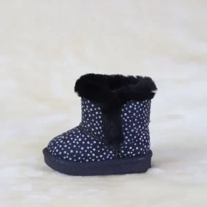 Factory Direct High Quality Children’S Winter Warm Soft Print White Dots Black Suede Snow Boots With Plush for Kids and Toddlers