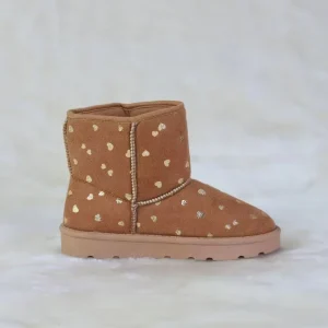 Factory Direct High Quality Children’s Winter Warm Soft Comfortable Brown Suede Snow Boots Print Heart for Kids and Toddlers