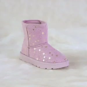 Factory Direct High Quality Children’s Winter Warm Soft Comfortable Pink Suede Snow Boots With Golden Star for Kids and Toddlers