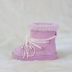 Factory Direct High Quality Children’s Winter Warm Soft Comfortable Pink Suede Snow Boots with Lace Design for Kids and Toddlers