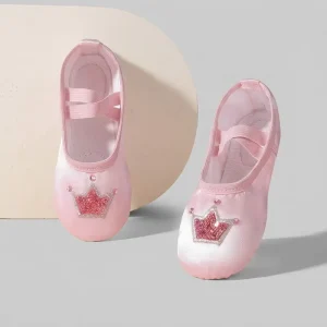 Factory Direct Kids Satin Split Sole Ballet Shoes Crown Sequined Embroidery Soft Dance Shoes for Training Performanc