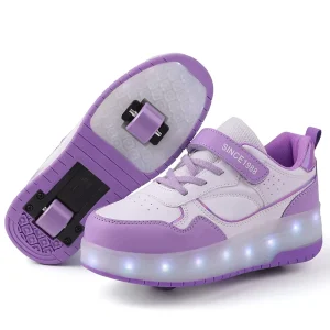 Factory Direct LED Two Wheel Sports Skate Shoes for Kids Adjustable Outdoor Girls’ Colorful Sneakers