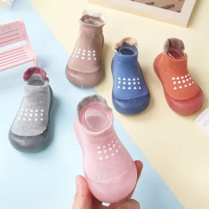 Factory Direct Sale Spring Anti slip Rubber Soles Cotton Knitted Toddler Baby Sock Shoes Slipper Baby Girl Boy Prewalker