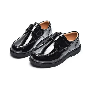 Factory Direct Sales Boys’ Black Patent School Shoes Soft Sole Casual Dress Shoes for Kids