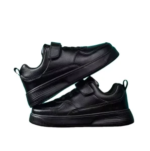 Factory Direct Supply Boys Girl Black and White PU Lightweight All Seasons Kids Casual Uniform Student Shoes