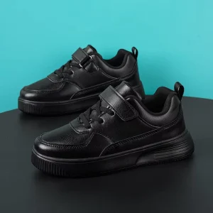 Factory Direct Supply Boys Girl Black and White Pu Lightweight Hot Selling All Seasons Kids Casual Uniform Student Shoes