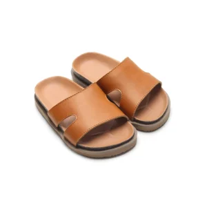Factory Directly Supply Summer Minimalist Genuine Leather Solid Color Kids Boys Slippers Sandals