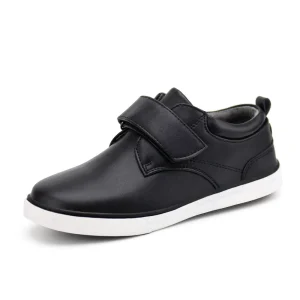 Factory Fashion Black Matte Velcro White Sole Boys Loafers PU Leather Insole Lightweight Anti Slip for Kids School