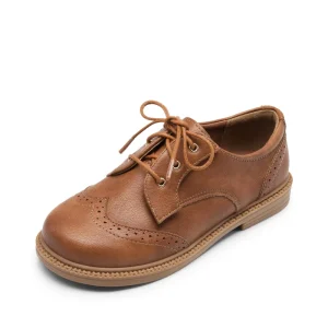Factory Fashion Brown Lace up Anti Slip Breathable PU Leather Insole for Kids School Party