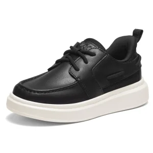 Factory Fashion Casual Black White Thick Sole Boys Loafers With PU Leather Insole for Kids Commute Sport