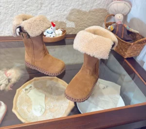 Factory Genuine Leather Real Fur Children’s High top Boots