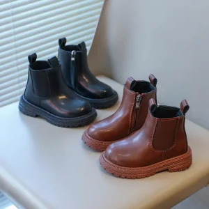 Factory High Quality Kids Winter Ankle Boots Leather Formal Chelsea Side Zipper Leather Boots