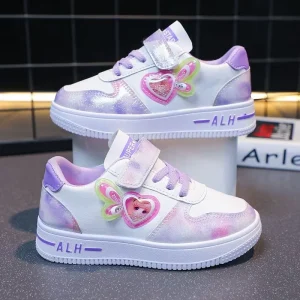 Factory Kids Casual Sneakers PU Rubber Sole School Shoes for Girls Cartoon Printing Outdoor Comfortable Walking Flat Shoes