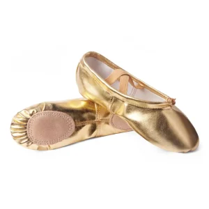 Factory Kids Girls Gold Silver PU Ballet Dance Shoes Split Sole Ballet Flats Slippers