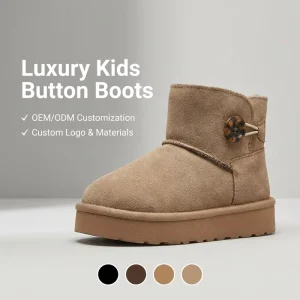 Factory ODM OEM Trend Kids Button Snow Boots Luxury Suede Children’s Winter Boots Custom Logo Warm Fur Lined Toddler Ankle Boots