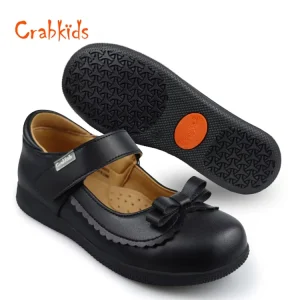 Factory OEM/ODM Girls Flats Genuine Leather Student Girls Kids Black School Shoes for Children