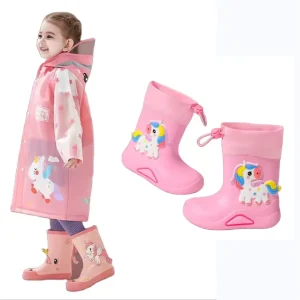 Factory OEM Waterproof Eco-friendly Children’s Raincoat with Rubber Rain Boots for Hiking