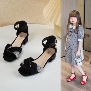 Factory Open Toe Rhinestone Children Sandals Casual Soft Sole Breathable for Little Girls Summer Strap Design