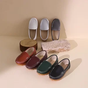 Factory Price Formal Uniform Slip On Loafers Dress Flat Shoes Kids Teenager Children Student School Black Shoes