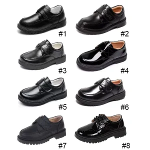 Factory Price Leather Formal Uniform Shoe Kids Teenager Children Student School Black Shoes