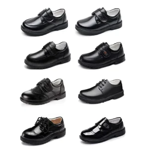 Factory Price Leather Formal Uniform Shoe Kids Teenager Children Student School Black Shoes