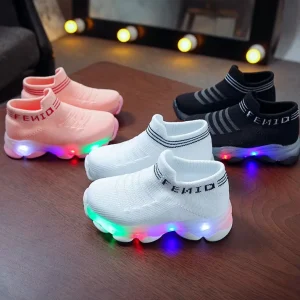 Factory Sale Breathable Anti slip Sneakers Girl Boys Children’s Casual LED Shoes