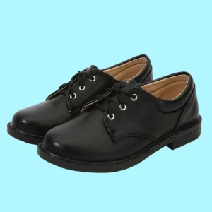 Factory Stock Classic Children Flat Kids Black Leather Boys Back to School Shoes