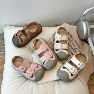 Factory Summer Breathable Leather Toddler Slippers Casual Mesh Outdoor Beach Sandals Soft Sole Walking Shoes Babies