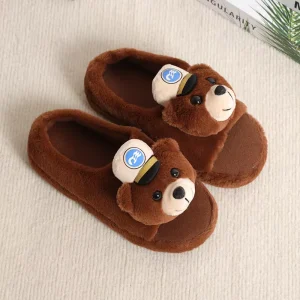Factory Winter Cute Cartoon Brown Plush Fur Animal for with EVA Outsole Anti Slip Light Weight for Kids