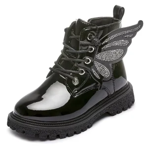 Fall Winter Children’s Fashion Boots Girls Butterfly Wings PU Leather Boots Kids Booties Student High