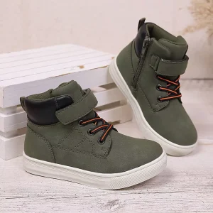 Fashion Anti-Slip Sole Winter Kid Ankle Boots Waterproof Soft PU Warm Plush Slip-On Unisex Design Boys