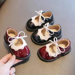 Fashion Autumn Spring Leather Shoes Princess Soft Sole Non-Slip Baby PU Insole Kids Shoes