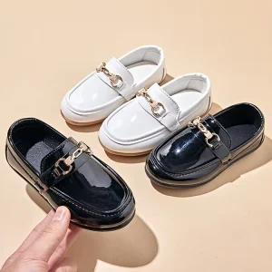 Fashion Black Party Leather Loafer Girls Boys Children’s Dress Shoes