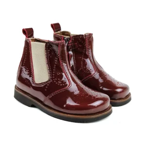 Fashion Burgundy Patent Leather Upper Kids Children Girls Ankle Slip on Boots