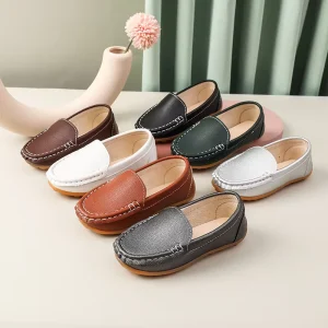 Fashion Casual Boy and Girl Flats Round Toe Soft Leather Moccasin Slip On Loafers Shoes Children’s School Shoes